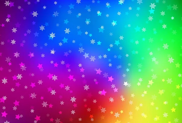 Plantilla Vectorial Multicolor Oscuro Con Copos Nieve Hielo Estrellas Ilustración — Vector de stock