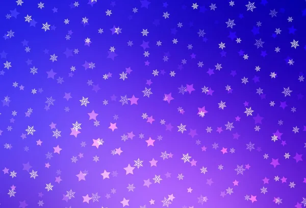 Light Pink Blue Vector Pattern Christmas Snowflakes Stars Shining Colorful — Archivo Imágenes Vectoriales