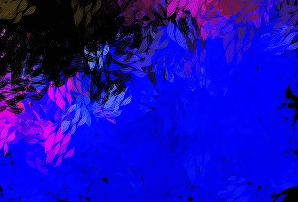 Dark Pink Blue Vector Bazgroły Tle Liśćmi Kolorowa Ilustracja Stylu — Wektor stockowy