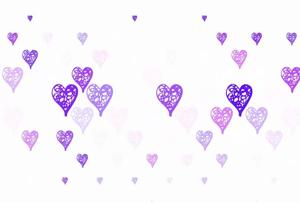 Textura Vectorial Púrpura Claro Con Corazones Encantadores Ilustración Con Formas — Vector de stock