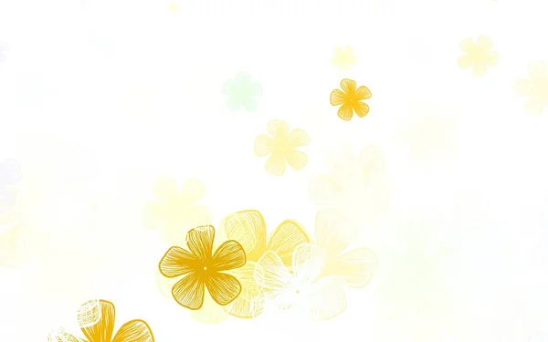 浅绿色 黄色矢量 背景典雅 花朵繁茂 色彩斑斓的图画 花朵是涂鸦风格的 全新的设计适合您的业务 — 图库矢量图片