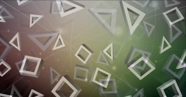 Boucle 4K vert foncé, images rouges en triangles, rectangles. — Video