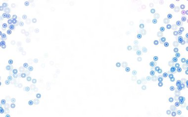 Açık mavi, benekli kırmızı vektör arkaplan. Parlak renkli soyut çemberlerin olduğu bir resim. Reklamlar, broşürler için desen.