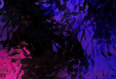 Koyu mor, pembe vektör karalama dokusu ve yapraklar. Yaprakları karalama tarzında renkli ve soyut çizimler. İşiniz için en iyi tasarım..