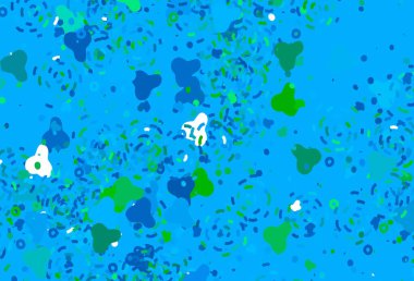 Açık mavi, Memphis şekilli yeşil vektör arkaplan. Soyut tarzda rengarenk gradyan şekilleri olan bir resim. Kartvizitiniz için modern tasarım.