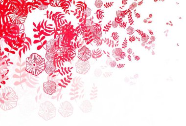 Açık Pembe, yapraklı kırmızı vektör çizimi. Karalama tarzında yaprakları olan belirsiz bir çizim. Web siteleri ve pankartlar için desenli desen.