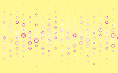 Açık pembe, baloncuklu sarı vektör arkaplan. Renkli su damlaları olan modern soyut çizimler. Poster ve web siteleri için tasarım.