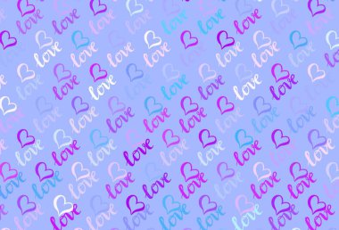 Açık Pembe, parlak kalpleri olan mavi vektör arkaplan. Bulanık arkaplanda gradyan kalp şekilleri olan bir resim. Sevgililer Günü kartpostalları için şablon.