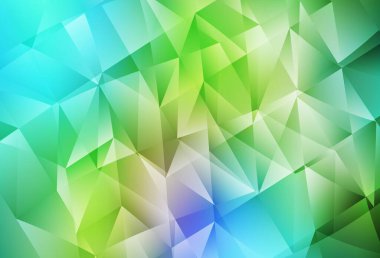 Açık mavi, üçgen biçiminde sarı vektör dokusu. Üçgenli soyut gradyan çizimi. Broşürler, broşürler için desen