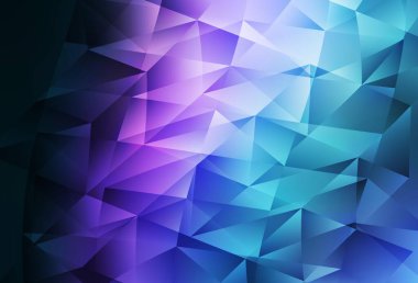 Koyu pembe, mavi vektör arka planı ve çokgen tarzı. Doğa tarzında üçgenleri olan güzel bir çizim. Duvar kağıtları için zarif tasarım.