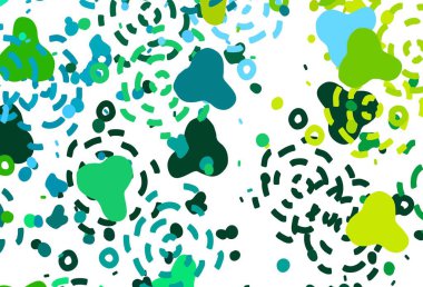 Açık mavi, Memphis şekilli yeşil vektör arkaplan. Soyut gradyan şekilli basit renkli çizimler. Duvar kağıtları için zarif tasarım.