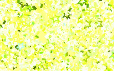 Açık yeşil, küçük ve büyük yıldızlı sarı vektör arkaplan. Soyut şablondaki yıldızlarla dekoratif parlak illüstrasyon. Astronomi web siteleri için desen.