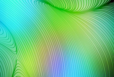 Açık mavi, kıvrımlı çizgileri olan sarı vektör arkaplan. Kavisli çizgilerden oluşan parlak bir illüstrasyon. Reklamınız için yepyeni tasarım..