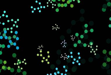 Koyu mavi, yapay zeka ağlı sarı vektör deseni. Renkli yapay zeka yapısı, eğimli çizgiler ve noktalar. Teklif verilerinin tanıtımı için akıllı tasarım.