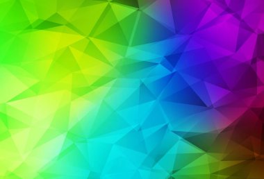 Dark Multicolor vektörü üçgen arkaplan parlıyor. Çokgen soyut çizim ve gradyan. Bir markanın arkaplanı için desen.