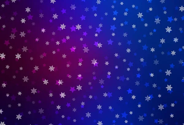 ダークピンク 明るい雪のフレーク 星とブルーベクトルレイアウト 雪とクリスマススタイルでカラフルな装飾デザイン 新年の背景のテンプレート — ストックベクタ