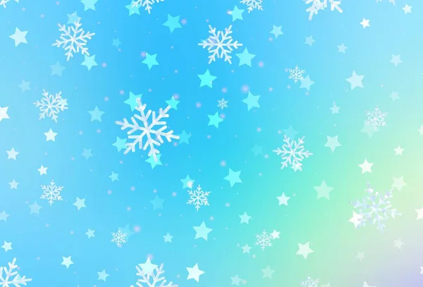 Azul Claro Fondo Verde Vector Con Copos Nieve Navidad Estrellas — Vector de stock