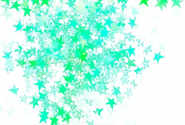 Modello Vettoriale Verde Chiaro Con Stelle Celesti Illustrazione Luminosa Decorativa — Vettoriale Stock