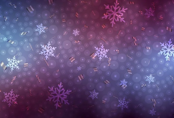 クリスマススタイルのダークパープルベクトルパターン カラフルな雪の結晶とクリスマスボールのイラスト 大学のポスター バナーのための最高のデザイン — ストックベクタ