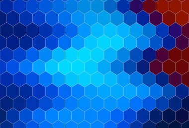 Açık mavi, renkli altıgenli kırmızı vektör deseni. Renkli altıgenli bulanık arkaplan. Duvar kağıtlarının dokusu için desen.