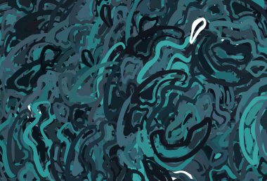 Koyu mavi, kıvrımlı yeşil vektör düzeni. Değişken çizgileri olan renkli geometrik örnek. Posterler ve afişler için iş tasarımı.