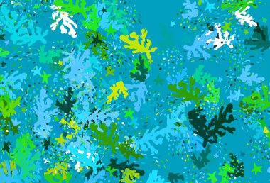 Açık mavi, Memphis şekilli yeşil vektör arkaplan. Soyut gradyan şekilli basit renkli çizimler. Kartvizitiniz için modern tasarım.