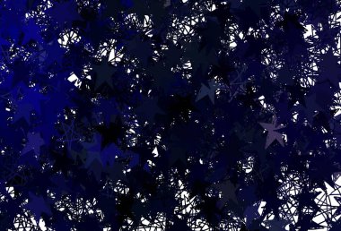 Parlak yıldızlı koyu mavi vektör düzeni. Yıldızlı modern geometrik soyut çizim. Reklamınız, posteriniz, afişiniz için en iyi tasarım.