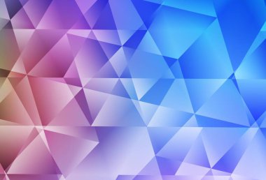 Açık mavi, kırmızı vektör üçgen arkaplan. Çokgen soyut çizim ve gradyan. Dizaynınız için üçgen desen.