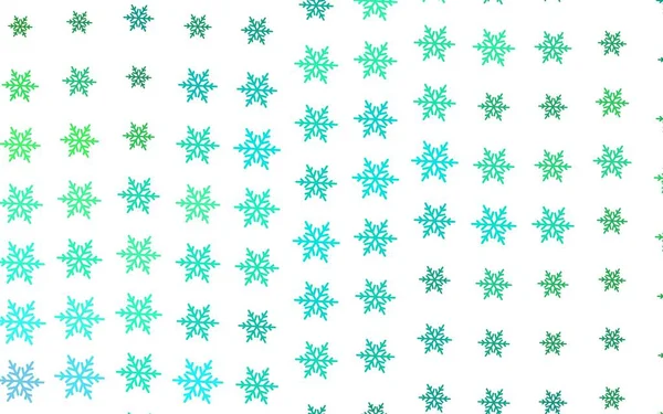 Fondo Vector Verde Claro Con Hermosos Copos Nieve Estrellas Ilustración — Vector de stock