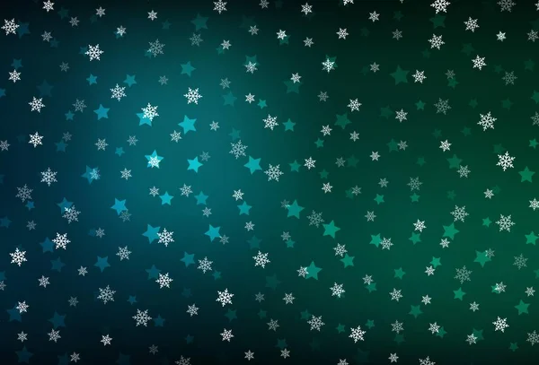 Donkerblauwe Groene Vectorachtergrond Met Prachtige Sneeuwvlokken Sterren Glitter Abstracte Illustratie — Stockvector