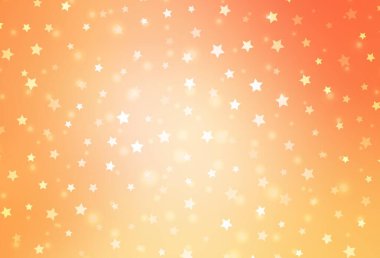 Açık Turuncu vektör düzeni parlak kar taneleri, yıldızlar. Gradyan kar formlarıyla parlayan renkli çizimler. Yeni yıl reklamı için tasarım, kitapçıklar.