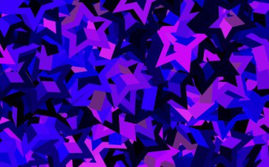 Koyu mor, pembe üçgenli vektör arkaplan. Renkli üçgenlerin olduğu bir resim. Duvar kağıtları için zarif tasarım.