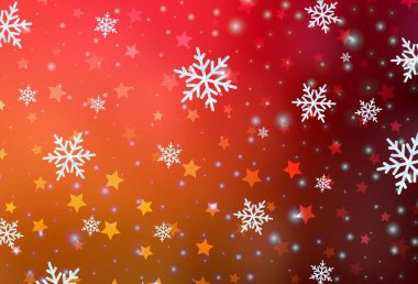 Koyu kırmızı, buz taneli sarı vektör şablonu, yıldızlar. Karlı Xmas tarzında renkli dekoratif tasarım. Yeni yıl arkaplanı için şablon.