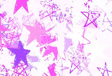 Açık Pembe, küçük ve büyük yıldızlı Mavi vektör arkaplanı. Bulanık arkaplanda gradyanı olan yıldızlar. Kozmik arkaplanlar için şablon.