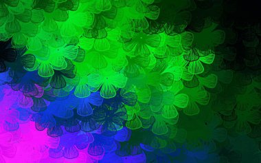 Koyu pembe, ağaçlı, dallı yeşil vektör karalama deseni. Beyaz arka planda gradyanı olan çiçekler. İşiniz için yeni tasarım.