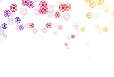 Açık Kırmızı, daireli sarı vektör şablonu. Parlak renkli soyut çemberlerin olduğu bir resim. Fütürist reklamlar ve kitapçıklar için şablon.