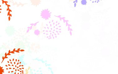 Açık renkli vektör arkaplanı, çiçekli ve güllü. Beyaz arka planda çiçeklerin dekoratif tasarımı. Tasarımınız için yeni şablon.