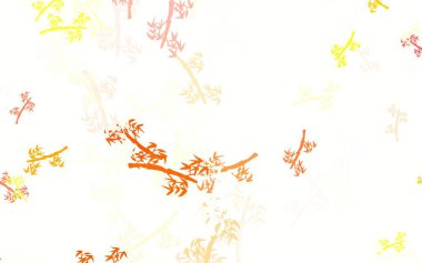 Açık sarı vektör arkaplanı dallarla karalıyor. Yapraklar ve dallarla karalama tarzında renkli çizimler. Ağ ve ambalaj için elle boyanmış tasarım.