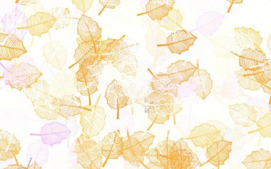 Açık pembe, sarı vektör karalama arkaplanı yapraklarla. Yapraklar, çiçekler beyaz arka planda doğal bir şekilde. Web ve broşürler için elle boyanmış tasarım.