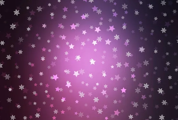 Sötét Rózsaszín Vektor Háttér Gyönyörű Hópelyhek Csillagok Csillámló Absztrakt Illusztráció — Stock Vector