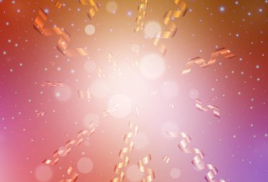 Açık pembe, doğum günü tarzında sarı vektör dokusu. Renkli Noel şeyleri ile soyut gradyan çizimi. Harfler ve tipografi için şablon.