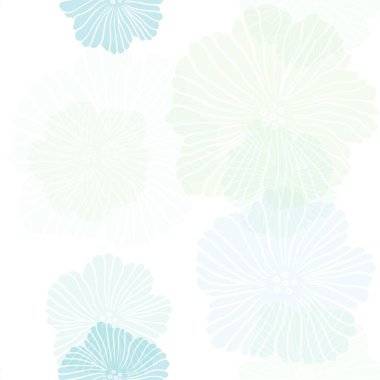 Açık mavi, çiçekli kusursuz yeşil vektör. Çiçeklerle bulanık şekilli yaratıcı çizimler. Moda kumaş ve duvar kağıtları için desen.
