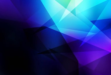 Koyu mavi vektör arkaplanı çizgiler, üçgenler. Soyut arkaplanda renkli eğimli üçgenler. Broşürler, broşürler için desen