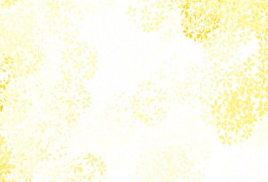 Açık sarı vektör yapraklı soyut arkaplan. Parlak renkli çizimler ve karalama tarzında yapraklar. Web siteleri ve pankartlar için desenli desen.