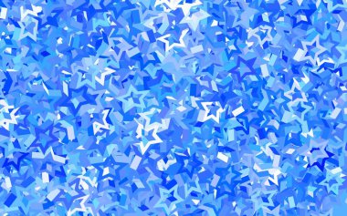 Yılbaşı yıldızlı açık mavi vektör deseni. Bulanık arkaplanda gradyanı olan yıldızlar. Kozmik arkaplanlar için şablon.