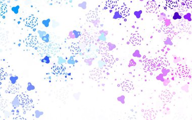 Açık pembe, Memphis şekilli mavi vektör arkaplan. Renkli rastgele şekillerle modern soyut illüstrasyon. Bir cep telefonu için arka plan.