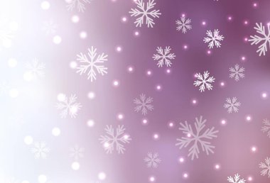 Light Purple vector background with beautiful snowflakes, stars. Glitter abstract illustration with gradient crystal ice forms. Template for New Year background.