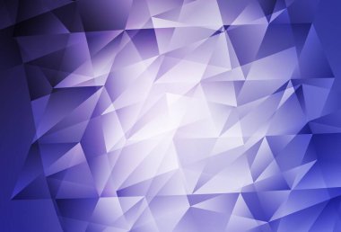 Kristalleri ve üçgenleri olan açık mor bir vektör şablonu. Renkli üçgenli modern soyut illüstrasyon. Broşürler, broşürler için desen