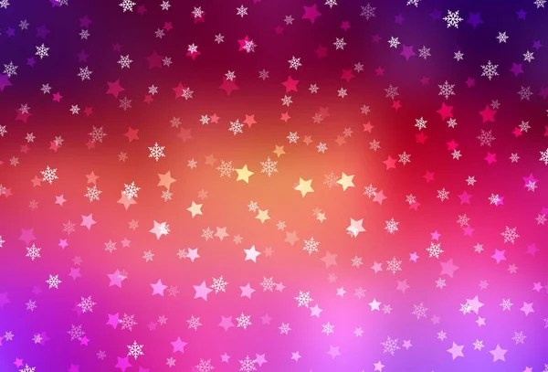 Light Pink Yellow Vector Template Ice Snowflakes Stars Glitter Abstract — Vettoriale Stock