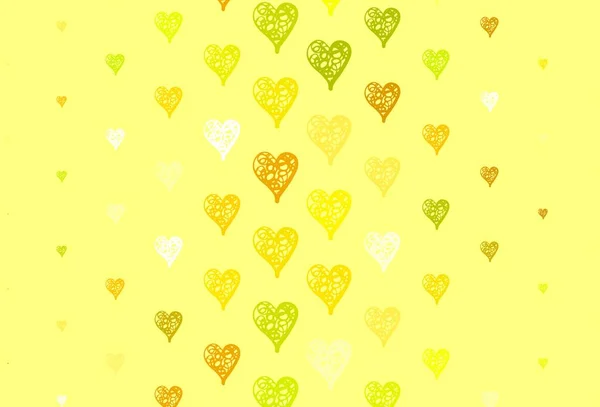 Verde Claro Patrón Vector Amarillo Con Corazones Coloridos Hermosos Corazones — Vector de stock